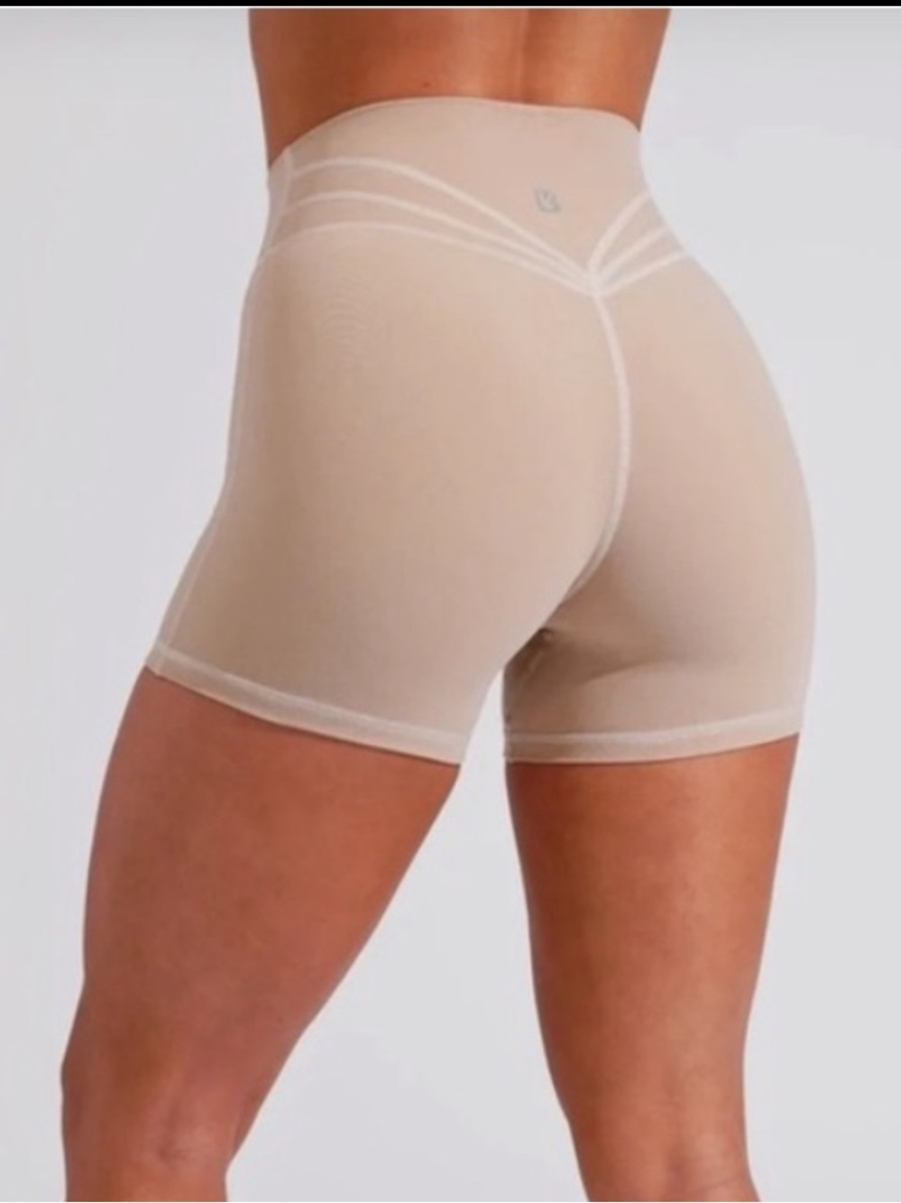 BuffBunny Legacy 4” Shorts Size Medium “Donut Worry” Tan Athletic Gym Scrunch